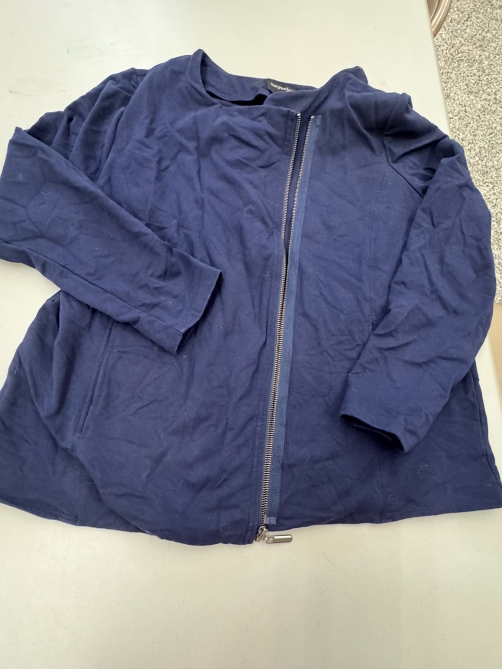 Susan Graver Style Weekend Navy Blue Plus Size Utility Jacket w side Front Zip